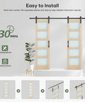 Double 24x84 Inch Glass Sliding Barn Door Slab With 8 Foot Hardware Kit Included 5 Panel Frosted Glass Spruce Wood Support