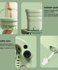 No Sweat Compact Portable Washer For Baby Clothes And Delicates With Gutsy Motor Ozone Sterilization and Super Silent Spin, showing hidden handle and drainage.