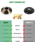 Comparison chart of sturdy brass landscape lighting mounting base for outdoor low voltage lighting vs other materials.