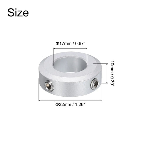10 Piece Set Screw Collars 17mm Bore Aluminum Shaft Collars 32mm OD 10mm Thick Beefy Clamp Collar Stop Collar with measurements