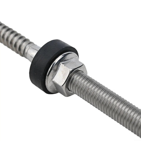 Pro Grade M10 Hanger Bolts A2 Stainless Steel With Epdm Weather Seal and Preassembled Aluminum Rail Mounting Kit for Solar Pv Panels On Metal Wood Roofs Quick And Slick Install – Close-up view of stainless steel bolt with rubber washer.