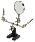 Adjustable Helping Hand With Magnifying Glass 2x, Dual Alligator Clamps For PCBs And Projects in exact position for soldering on base