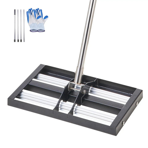 Updated Lawn Leveling Rake With Roller 17 Inch By 10 Inch Stainless Steel Lawn Leveler head with handle and gloves
