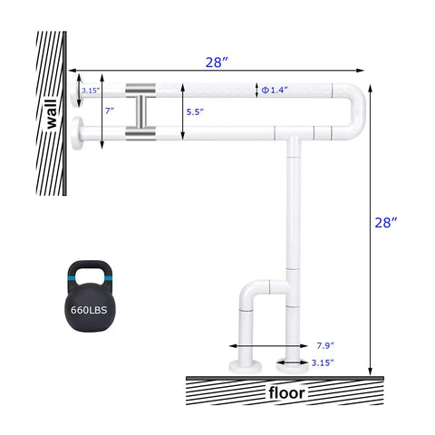 Diagram of 28 Inch Stainless Steel Toilet Grab Bar With Anti Slip Nylon Coating Handrail For Elderly Bathroom Safety And Handicap Shower Bath Rail