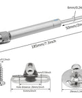 Bulletproof Six Inch Gas Struts Two Pack 30N 6.7 Lb Lift Supports for Cabinets and Closets, showing detailed measurements and install hardware.