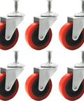 Six Pack 2 Inch Low Profile Swivel Caster Wheels With Threaded Post Mount For Creeper Service Cart Or Stool Non Marking Polyurethane