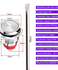 2 Pack Waterproof Latching Push Button Switch 0 To 250V Variants Including 5V 12V 24V 110V 220V 10 Amp Stainless Steel 16mm With Connector Wire Built Tough For DIY Projects And Everyday Gadgets., 16mm stainless steel latching push button switch with connector wire