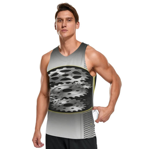 Men's Quick Dry Tank Top And Sleeveless Tee Crafted From Moisture Wicking Fabric With Lightweight Breathable Gym Wear Essentials Sweat Resistant Workout Shirt Real Deal Summer Activewear Staple worn by a model displaying a graphic design.