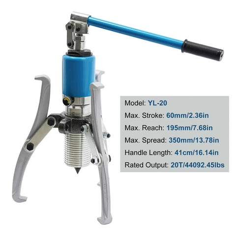 Badass Heavy Duty 20 Ton Hydraulic Gear Puller With Case Removes Seized Bearings Gears Pulleys Off Cars Trucks Using Forged Alloy Steel Strength Plus Versatile Two Or Three Jaw Options That Spin 360 Degrees Helping Mechanics Fix All Tough Jobs, 20T, 3-jaw
