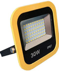 JUDYSSY Solar Flood Lights Led Floodlight with yellow frame, 30W, IP67 waterproof, suitable for outdoor lighting and projection.
