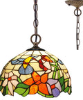 Old School Tiffany Hummingbird Amber Stained Glass Pendant Light Fixture With 12 Inch Wide Shade And 32 Inch Chain S101 Series, floral design