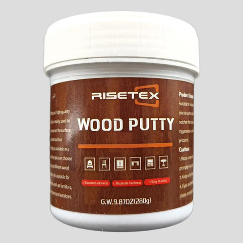 Walnut Wood Filler Putty 9.87 Oz Stainable And Paintable Repair Kit jar with label and white lid, front view