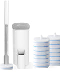 Disposable Toilet Brush With Holder For Deep Clean Toilet Bowl, 14 Refills Included shown with brush, holder, and refills