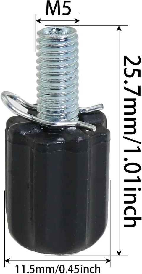 Close-up of M5 rear derailleur barrel adjuster showing dimensions for precise cable tension in steel and plastic.