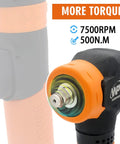 Close-up of Half Inch Air Angle Impact Wrench With 370 Ft Lb Torque Ultra Compact 9.78 Inch Handle Lightweight 3.1 Lb Pneumatic Tool