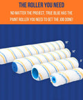 Pro Grade 14 Inch Microfiber Paint Roller Covers Bulk Pack Of 48 With One Half Inch Nap For Smooth Wall And Ceiling Finishes, rollers in various sizes shown.