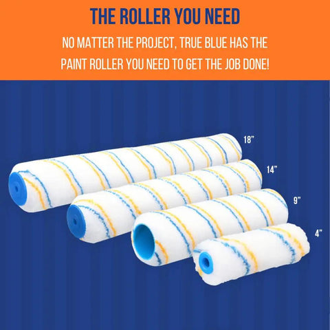 Pro Grade 14 Inch Microfiber Paint Roller Covers Bulk Pack Of 48 With One Half Inch Nap For Smooth Wall And Ceiling Finishes, rollers in various sizes shown.
