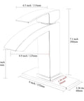 Gold Bathroom Faucet With Square Design Single Handle Waterfall Faucet For Single Hole Install Includes Brushed Brass Finish Metal Pop Up Drain And Deck Plate Fingerprint Resistant Premium Durable Brass Construction diagram showing dimensions.