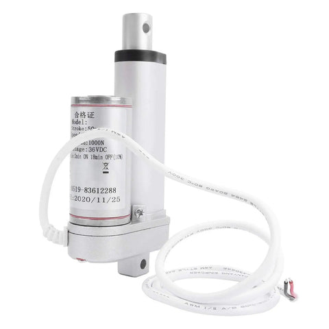 Heavy Duty Electric Linear Actuator Motor with 100 Kg load capacity and 12 mm per second speed, aluminum housing with wire.