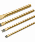 4 Piece Cold Chisel Set With Eight Inch Chisels In Seven Eighths, Three Eighths, Half, And Nine Sixteenths Inches, tools on white background