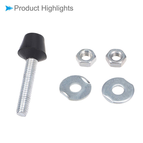 Beefy M6x54mm Toggle Clamp Screw, 54mm Total Length, 41mm Thread, Rubber Head 16x13x13mm, Carbon Steel, nuts and washers shown