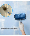 Premium 5 Piece Wall Paint Roller Brush Set Heavy Duty Rollers showing a super soft crystal fabric roller painting a wall.