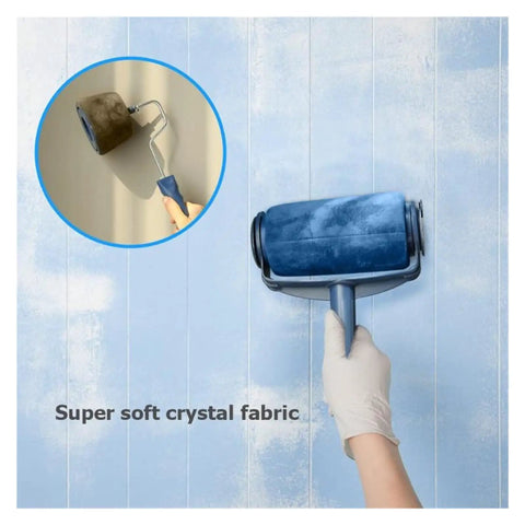 Premium 5 Piece Wall Paint Roller Brush Set Heavy Duty Rollers showing a super soft crystal fabric roller painting a wall.