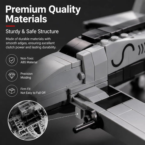Close-up of FW-190 Fighter Aircraft Build Kit with 503 pieces for adults and hobbyists, showing durable ABS plastic material and design.