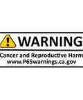 Warning label: Cancer and Reproductive Harm; yellow triangle icon and www.P65warnings.ca.gov