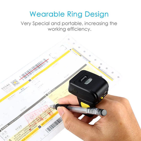 Ring Wearable 1D Barcode Scanner For Hands Free Scanning Bluetooth 2.4G Wireless Or USB Wired Mini Bar Code Reader on hand
