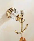 Gold Crystal Bathroom Accessories 4 Piece Set With Towel Bar Adjustable From 18.5 To 30.8 Inches, Toilet Paper Holder, Towel Ring, Coat Hooks, Crystal Ball Base, Wall Mounted For A Sleek Shiny Luxe Look - crystal ball coat hooks detail