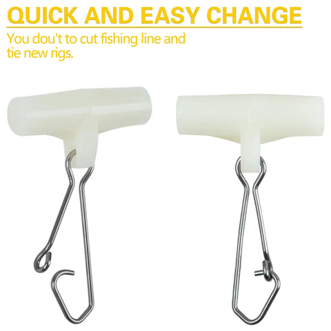 Close-up of Glow Sinker Slide Kit With Hooked Snaps For Catfish Rigs in white, stainless steel duo lock connectors displayed