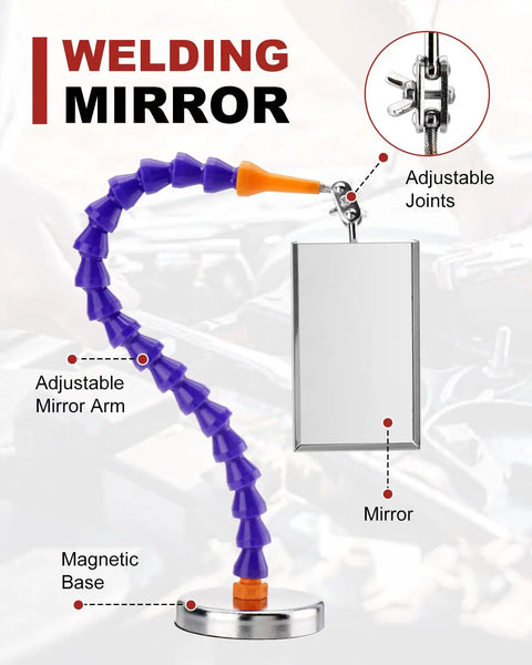 Magnetic Base Inspection Mirror With Adjustable Arm for mechanics and technicians hands free welders tool in auto shops