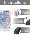 Instructions showing 100 Piece Tire Repair Screws Kit With Screwdriver For Cars Trucks And Motorcycles Tire Plug Kit step by step process