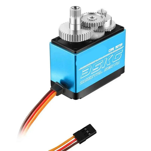Heavy Duty Digital Servo Motor Delivering Beast Level 35Kg Cm Torque With Full Metal Gears And Waterproof Sealing, blue body with exposed gears.