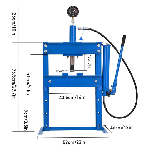 10 Ton Hydraulic Press With Heavy Duty H Frame, Adjustable Worktable And Steel Plate Kit, Boss Grade Garage Floor Shop Tool