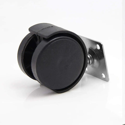 Heavy Duty Twin Wheel Casters 2 Inch Swivel Furniture Plates With Smooth Rolling Rubber Tires For Home Office And Workshop Use Solid As A Rock Construction No Sweat Install Set Of Four Caster Wheels close-up of single black rubber wheel with metal plate mount