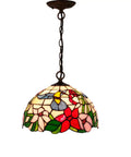 Old School Tiffany Hummingbird Amber Stained Glass Pendant Light Fixture With 12 Inch Wide Shade And 32 Inch Chain Hanging Lamp