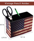 Top Shelf American Flag Desk Organizer Built With Premium Pu Leather And Retro Vintage Style That Brings Sick Vibes To Any Room As Sharp Pen And Pencil Holder For Office Or Home Decor Supplies with scissors and pen.