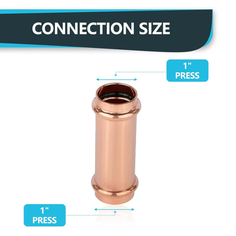 Top Tier 50 Pack 1 Inch Press Fit Copper Extended Couplings With No Stop Heavy Duty Fittings, 1-inch press copper coupling.