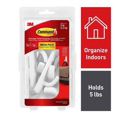Large Utility Hook Mega Pack 14 Count For No Fuss Damage Free Hanging Holds Strong On Painted Walls Wood Tile And More Fast Easy To Hang Removes Cleanly Ideal For Garage Kitchen And Bathroom Organization package