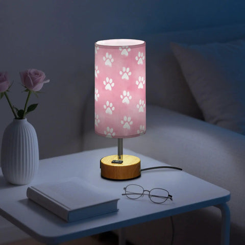 Dope Dog Paw Print Watercolor Bedside Lamp With 3 Way Dimmable Touch Control And Built In Charging Station For Bedroom Nightstand Or Office Desk USB C Port USB A Port And 2 Pin Outlet LED Bulb Included