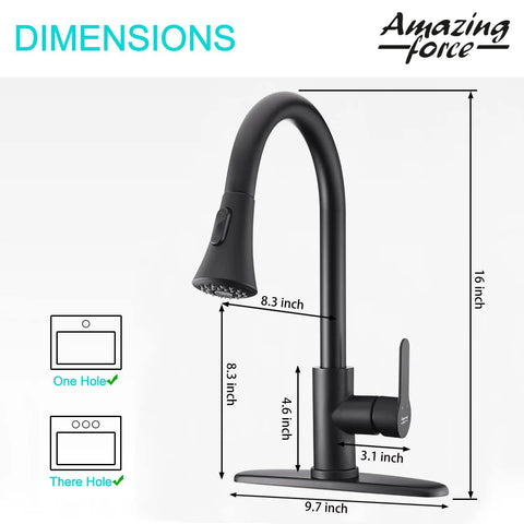 Matte Black Kitchen Faucet With Pull Down Sprayer Stainless Steel Sink Faucet Single Handle 1.8 GPM Great For Kitchen RV And Laundry
