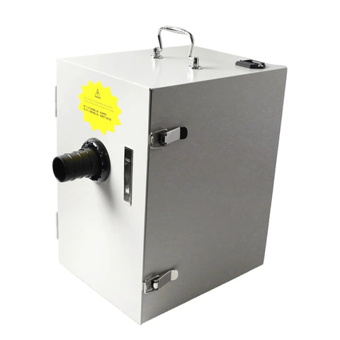Killer 500W Industrial Benchtop Dust Collector And Lab Vacuum Extraction Unit For Fine Particle Removal Including Gypsum Resin And Metallic Debris With Hella Strong Suction Power, rear view highlighting air intake.