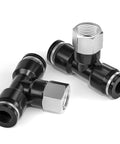 Push To Connect Female Branch Tee Fittings 1/4 Inch Tube OD To 1/4 Inch NPT Thread For Pneumatic Systems, plastic and copper, 2-pack
