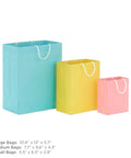 Pastel Color Recyclable Gift Bag Set With Eight Assorted Sizes For All Occasions, three bags in various sizes and colors