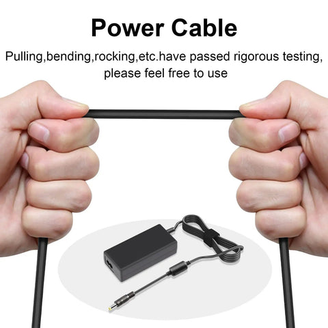 Hands pulling power cable, demonstrating durability for 12V 5A AC Power Adapter For Security Cameras CCTV DVR Surveillance System