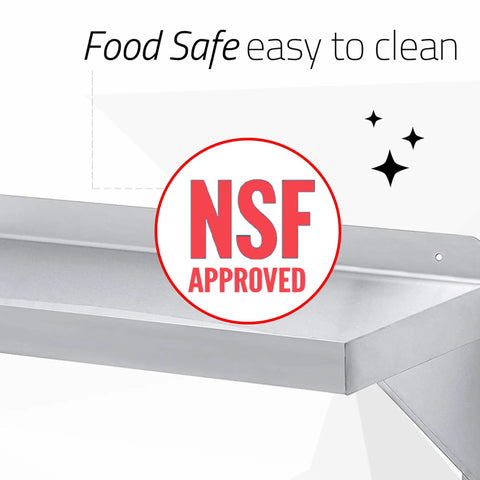 Heavy Duty Wall Mount Shelf 36 Inch Wide by 14 Inch Deep Stainless Steel Floating Shelves NSF Certified for Commercial Kitchens