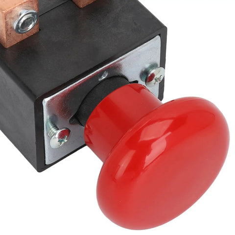 Heavy Duty Emergency Stop Button DC 80V Latching Switch IP65 Rated for Forklifts and Electric Stacker Pallet Cars close-up view.