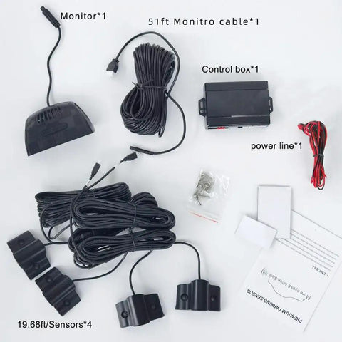 Four Sensor Parking Sensor Kit With Back Up Radar System For Trucks Trailers RVs Vans 24V Distance Detection components shown